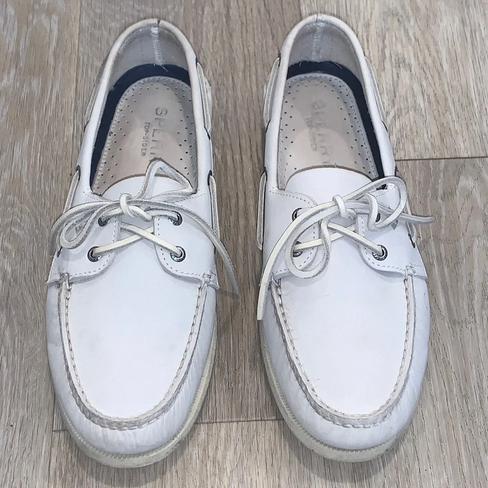 Sperry Top Sider Leather Non-Marking Boat Shoes Off White Size 12 Wide